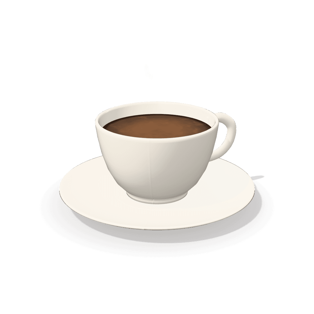 A cup of espresso on a white saucer, steam rising, the start of a latte.